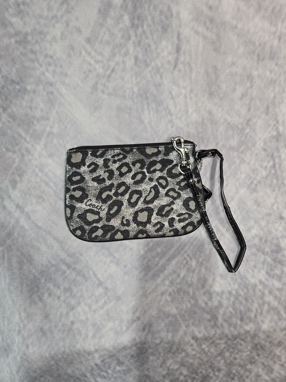 Coach Silver & Black Leopard Print Wristlet